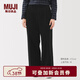 MUJI女式 木棉混燈芯絨 抽褶寬版褲褲子女款女裝25年冬季BE1XPA5A 黑色 L （165/70A）