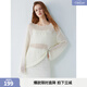 ELLE【明星同款】法式慵懶感鏤空針織衫女2025秋季新款罩衫上衣 米黃 M