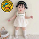 G.duckins嬰兒夏季新款套裝2025洋氣女寶寶純棉吊帶上衣+短褲兩件套夏裝 米白 吊帶衫+短褲 80 cm