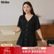 MsShe【高級感輕薄雪紡衫】大碼女裝2025夏裝胖mm小衫短袖V領(lǐng)上衣 黑色26年3月15日到貨 3XL