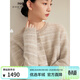 珍貝秋冬新款純羊絨開(kāi)衫女圓領(lǐng)條紋保暖針織外套厚31203Q 淺駝 M （100/M）