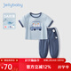 JELLYBABY男童潮帥氣時(shí)髦套裝小童夏季短袖抗菌兩件套寶寶衣服兒童夏裝男孩 淺藍 90 CM