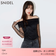 SNIDEL秋冬甜美透視薄紗一字領(lǐng)露肩襯衫上衣SWFB244141 黑色 均碼 （F）