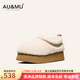 AU&MU澳洲羊毛雪地靴女士冬季加絨加厚保暖外穿棉鞋防滑厚底舒適懶人鞋 米白 【羊毛保暖】646 38 U7