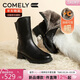 康莉（COMELY）加絨短靴女冬季新款真皮羊毛里中筒靴保暖靴子 黑色/羊毛里 37