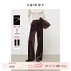 納薇（naivee）【加厚絲絨褲】秋冬直筒闊腿休閑長(cháng)褲女加絨老錢(qián)風(fēng)褲子 巧克力 M