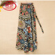 浪莎一片式印花系帶裹身裙度假風(fēng)高腰開(kāi)叉雪紡包臀裙半身不規則沙灘裙 花團錦簇3 均碼