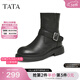 他她（TATA）復古加絨短靴女靴子休閑彈力機車(chē)靴冬季新款CFC01DZ4 黑色（毛里） 35