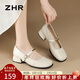 ZHR單鞋女法式復古粗跟女鞋氣質(zhì)淺口一字帶瑪麗珍鞋子女 BL378 米37