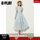 DPLAY2025年夏季新款藍色連衣裙女長(cháng)款顯瘦印花雪紡裙子海邊沙灘裙爆款 海鹽玫瑰 S