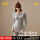 意芬莫代爾薄款秋衣女士?jì)却┍Ｅ瘍纫聠渭弦碌皖I(lǐng)修身打底衫 204-麻灰 【莫代爾棉-單件上衣】 L