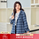 MsShe【復古磨毛格子外套】大碼女裝2026款春裝胖mm寬松連帽襯衫 孔雀藍色現貨 2XL