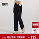 森馬（Semir）森柔牛仔|牛仔褲女抓毛寬松闊腿褲冬季女士做舊長(cháng)褲103724124001A