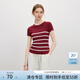 范思藍恩條紋圓領(lǐng)短袖針織衫t恤女夏季2025新款后背鏤空上衣2698 酒紅 XS