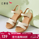 紅蜻蜓真皮媽媽涼鞋夏天不累腳中老年軟底舒適老人鞋WTK23336 米白色 36