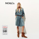 MO&Co.牛仔裙附腰帶2026春新品襯衫裙立體壓褶靛藍棉質(zhì)連衣裙MBF1DRS037 牛仔藍色 S /160