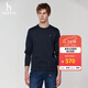 哈吉斯（HAZZYS）男裝 春季上衣純棉休閑長(cháng)袖T恤男ABTZE0CAF04 深藏青色DN L （175/96A 48）