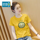 皮爾卡丹（pierre cardin）高檔女裝夏天短袖女體桖衫顯瘦棉T恤夏季新款韓版寬松洋氣t恤女 黃色檸檬 XL 116-135斤