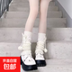 可愛(ài)lolita腿套日系針織保暖蝴蝶結毛球堆堆襪 毛球蝴蝶結襪套白 均碼