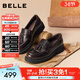百麗（Belle）復古擦色牛皮樂(lè )福鞋女2026春新質(zhì)感平跟通勤單鞋B2971AA6 咖色 35
