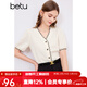 百圖betu女裝夏季新款襯衫撞色V領(lǐng)小香風(fēng)襯衫短袖上衣女2403T62 米白 S