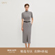 OVV秋冬熱賣(mài)女裝簡(jiǎn)約時(shí)髦休閑針梭鑲拼高領(lǐng)短袖連衣裙 煙灰色 S