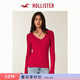 HOLLISTER小海鷗圖案美式麻花V領(lǐng)修身針織毛衣25秋冬女裝350-5136 深紅色 XS (160/80A)
