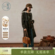 紫涵（ZIHAN）紫涵中長(cháng)款羊毛雙面呢大衣女2025冬季新款復古灰格牛角扣連帽外套 深灰格 L