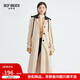 深呼吸DEEP BREATH女裝直筒連帽長(cháng)袖單排扣長(cháng)款風(fēng)衣外套女A400292 卡其 S (2)