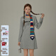 CHUU字母印花連衣裙女2026春季新品時(shí)尚洋氣鏤空露背長(cháng)袖短裙子 淺花灰 均碼