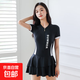 新款 超仙ins泳衣女遮肚顯瘦泡溫泉海邊專(zhuān)業(yè)度假學(xué)生連體保守泳裝 62113黑色 XL 【110-125斤】