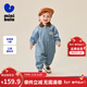 迷你巴拉嬰童外出連體衣男女寶寶復古工裝燈芯絨爬服春季 灰藍A81301 90cm