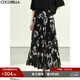COCOBELLA國風(fēng)水墨手繪印花超大擺半身裙女夏手工捏褶長(cháng)裙HS3108 風(fēng)荷游墨 L