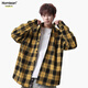 Homlean美式復古格子襯衫男長(cháng)袖春季內搭上衣寬松休閑外套HJ63黃色3XL