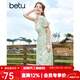 百圖betu女裝夏新款連衣裙法式拉鏈碎花短袖雪紡連衣裙女2307T69 綠色 L