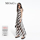 MO&Co.連衣裙夏含桑蠶絲人絲斜條紋側開(kāi)叉輕薄垂感長(cháng)線(xiàn)條背心摩安珂 黑杏條色 M 165