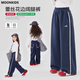 moonkids童裝女童直筒休閑褲2026春季新款兒童褲子韓版洋氣闊腿褲春裝長(cháng)褲 15357藏青色闊腿褲 130 cm
