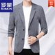 羅蒙（ROMON）亞麻西服男士春夏季薄款休閑小西裝單面外套中青年寬松多口袋外套 藍灰色 XL 180