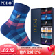 POLO襪子男彩色格子中筒男襪6雙裝 秋冬中厚保暖英倫潮流吸汗棉襪 6雙 六色【型號622】 均碼 39-45碼鞋合適
