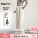 尚都比拉高腰顯瘦休閑褲女春秋氣質(zhì)高級感長(cháng)褲子寬松闊腿褲 杏白色 L 
