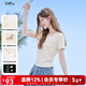 百圖betu女裝2025夏季新款T恤拼接精致花邊抽褶收腰短袖上衣女2506T04 淺黃 M