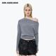 ANN ANDELMAN官方直營(yíng)斜肩兩穿領(lǐng)寬松針織上衣單側露肩一字肩毛衣 灰色 S