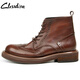 Clessidra英格蘭CL馬皮復古做舊布洛克雕花馬丁靴男士休閑厚底皮靴工裝靴 深棕色 44