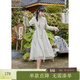 紫涵（ZIHAN）紫涵肌理感提花襯衫連衣裙女秋季輕國風(fēng)長(cháng)袖中長(cháng)款網(wǎng)紗裙 青黛綠 M