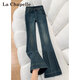 拉夏貝爾高腰彈力微喇牛仔褲女2026新款不貼腿喇叭褲 復古藍【小個(gè)子】 L