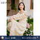 詩(shī)凡黎（‘S EIFINI）甜美碎花連衣裙2024年春新款女優(yōu)雅復古心型領(lǐng)顯瘦兩穿裙子 香橙黃 M 160/84A