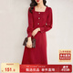 尚都比拉新年紅法式連衣裙女春秋季中長(cháng)款氣質(zhì)女神范收腰顯瘦小個(gè)子裙子
