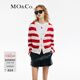 MO&Co.針織開(kāi)衫含馬海毛綿羊毛春秋精致鉆扣短款外套摩安珂新年紅 紅白條色 M