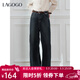 LAGOGO靛藍漫行腰帶闊腿牛仔褲女拉谷谷2025年冬新款OCNN53XWR7 深牛仔藍 S