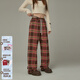 CHUU撞色格子休閑褲女2026春季新品美拉德松緊腰運動(dòng)闊腿長(cháng)褲子 咖啡格 M